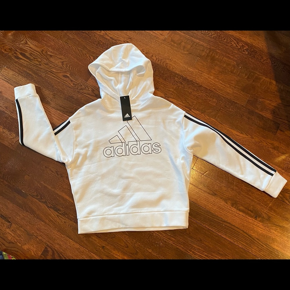 White Adidas hooded sweatshirt